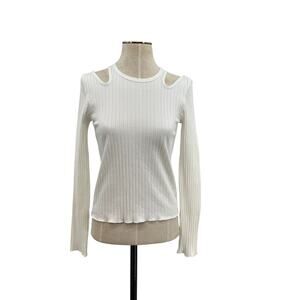 Moussy White Cut Out‎ Sleeve Ribbed Top Tee Long Sleeve Size Free One Size
